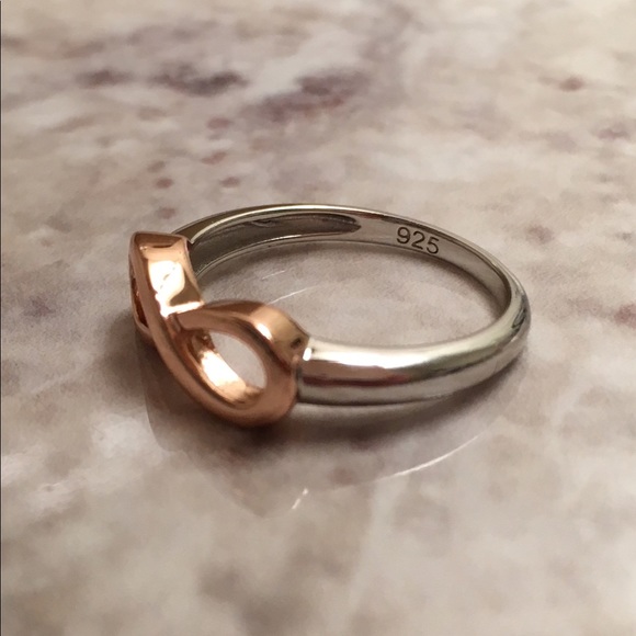 Silver and 2 Tone Rose Gold Plated Infinity Ring - Picture 2 of 6